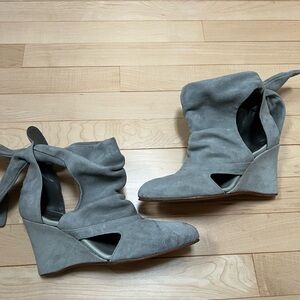Grey suede platform shoes